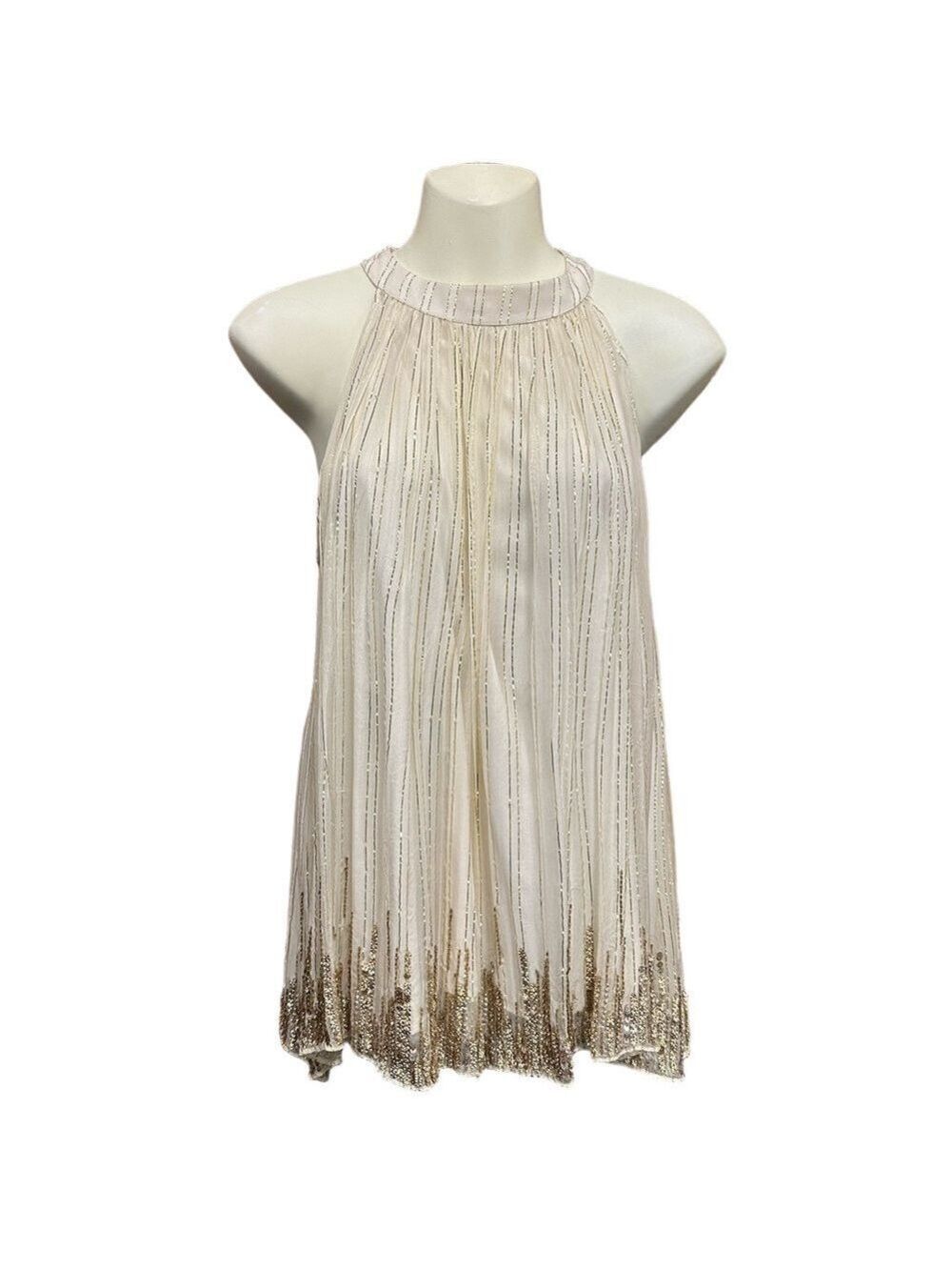 Ranna Gill cream gold sequin party top Small Anthropologie metallic party